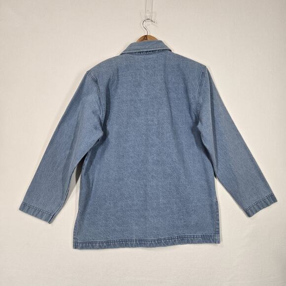 VTG Denim Jean Jacket Shacket Sz M Blue Silver Embroidery Pearls Pockets Boho - Picture 8 of 15